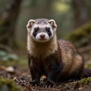 Furet domestique dans un décor naturel forestier