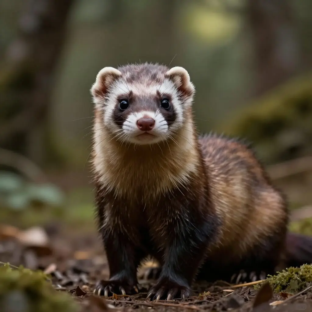 Furet domestique dans un décor naturel forestier