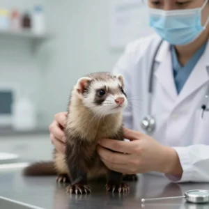 Furet examiné par un vétérinaire en clinique