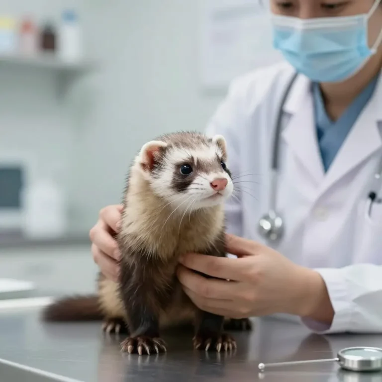 Furet examiné par un vétérinaire en clinique