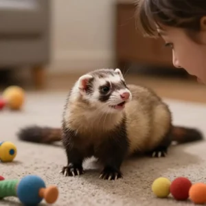 Furet joueur interagissant avec son propriétaire