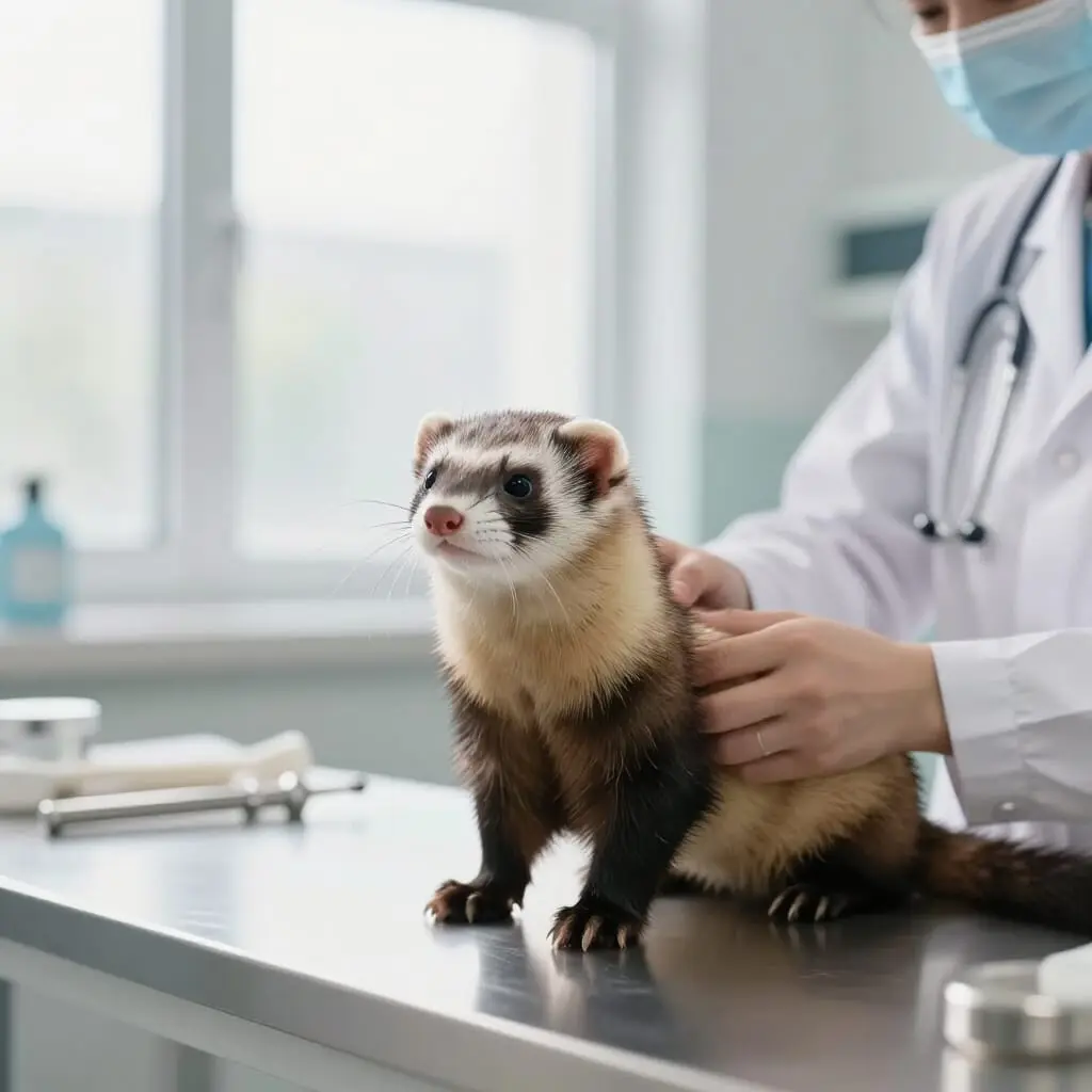 Furet examiné par un vétérinaire en clinique.