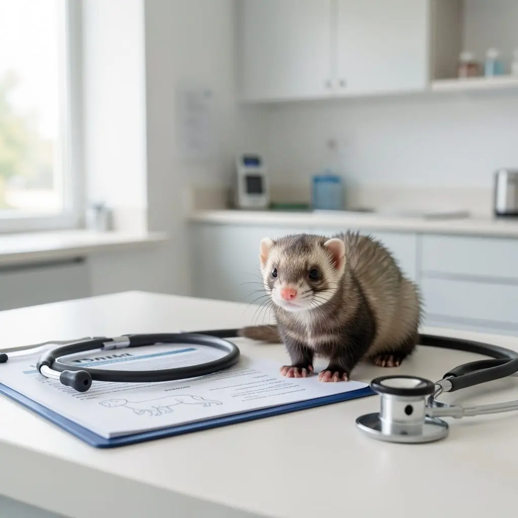Bébé furet lors d'une visite chez le vétérinaire 