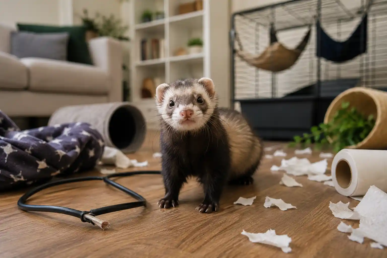 Exploration et dégât d'un furet curieux