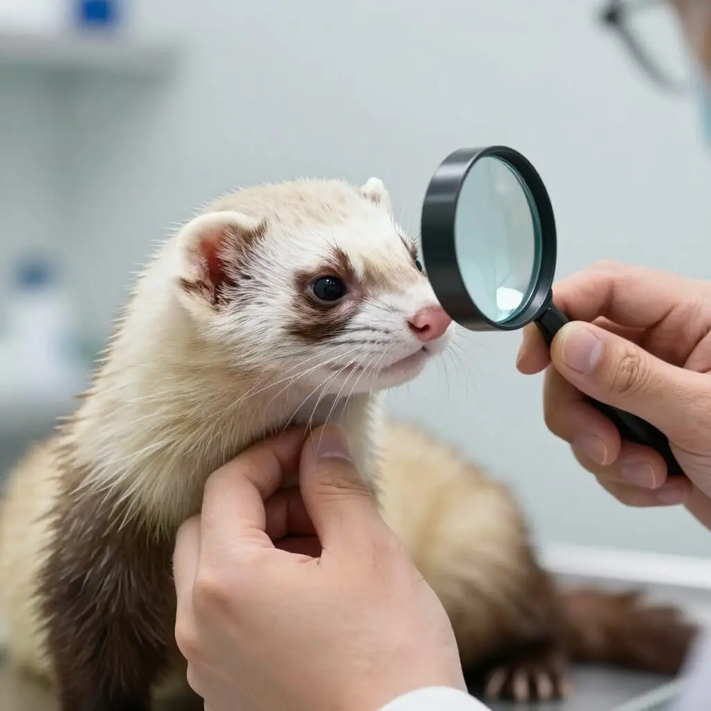 Inspection du pelage d’un furet pour détecter des parasites.