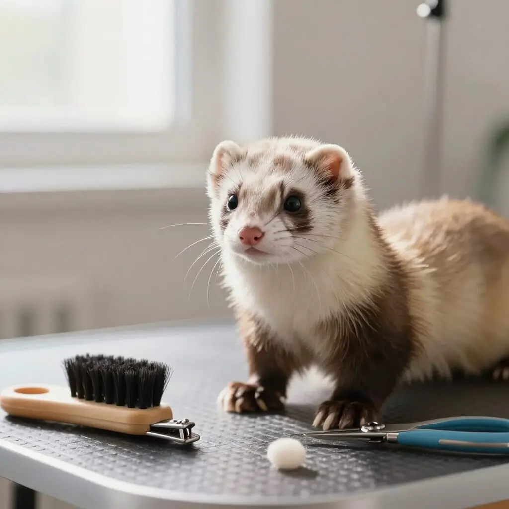 Accessoires de toilettage utilisés pour prendre soin d'un furet