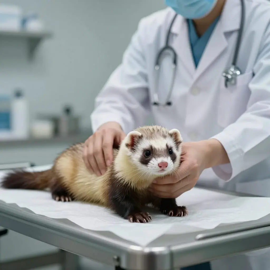 Soins vétérinaires en urgence pour un furet.