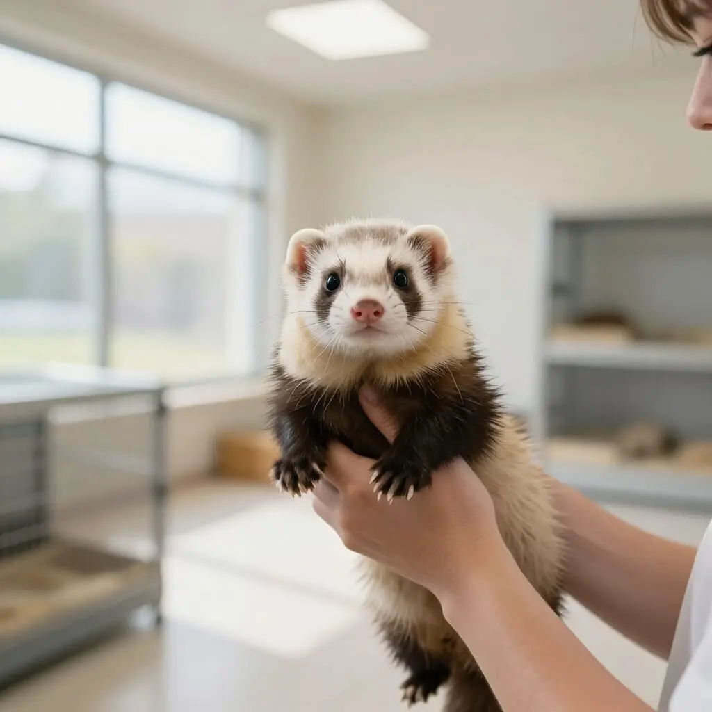 Furet dans un refuge animalier prêt à être adopté