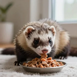 Furet senior mangeant une alimentation adaptée