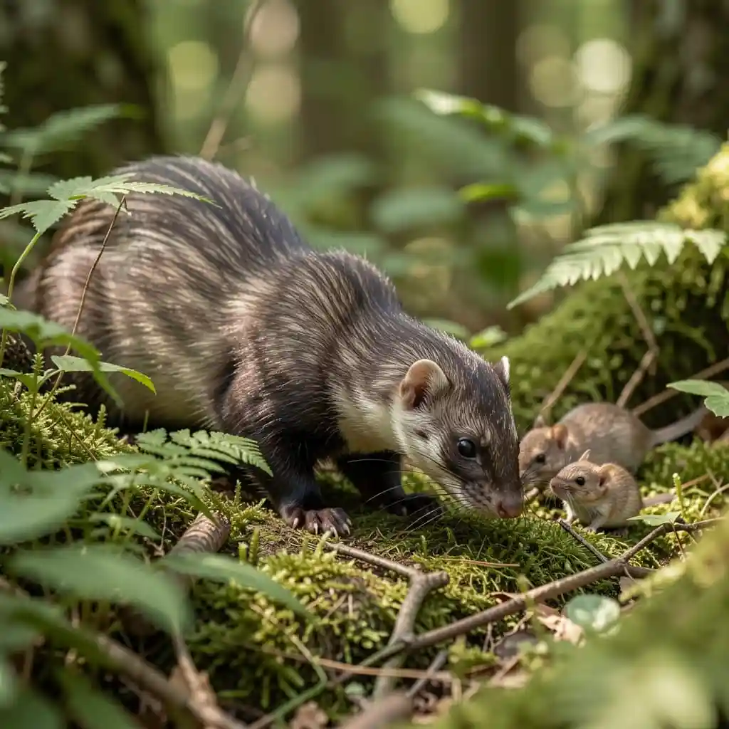 Furet chassant ses proies dans la nature