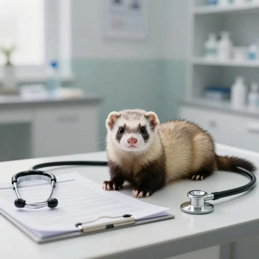 Furet avec des documents de santé évoquant une assurance