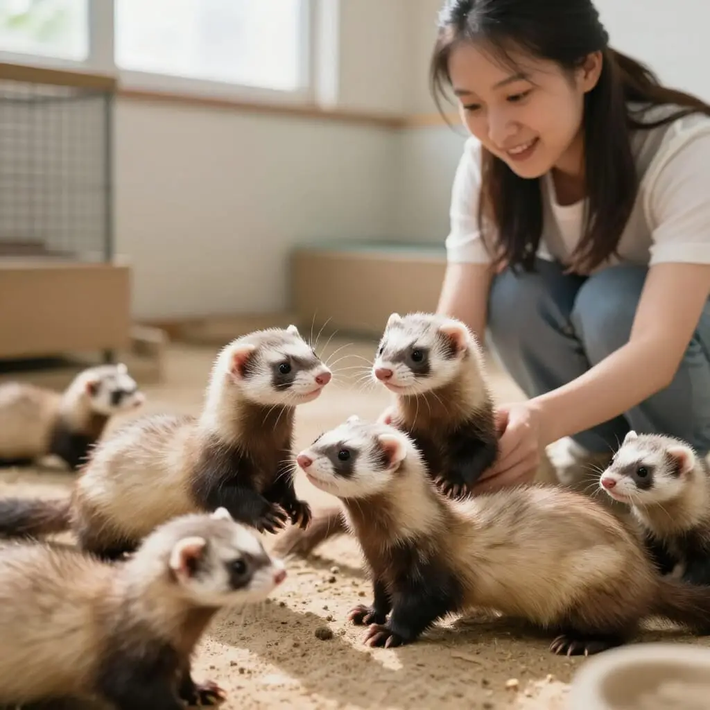 Élevage de furets propre avec des animaux en bonne santé