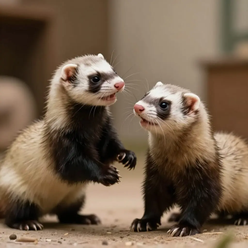 Comportement de deux furets en interaction.