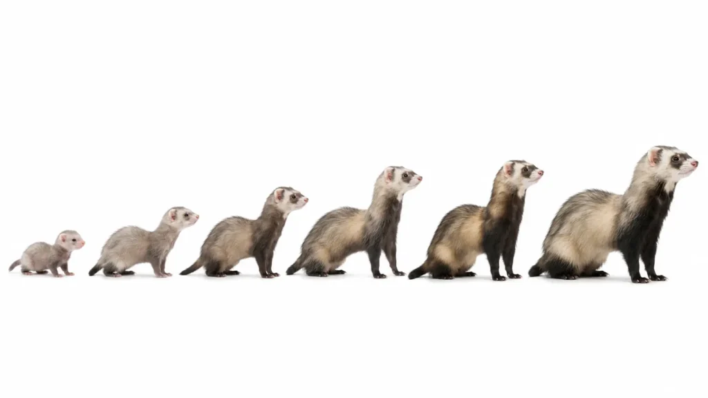 Évolution de la croissance d'un furet du jeune âge à l'âge adulte.