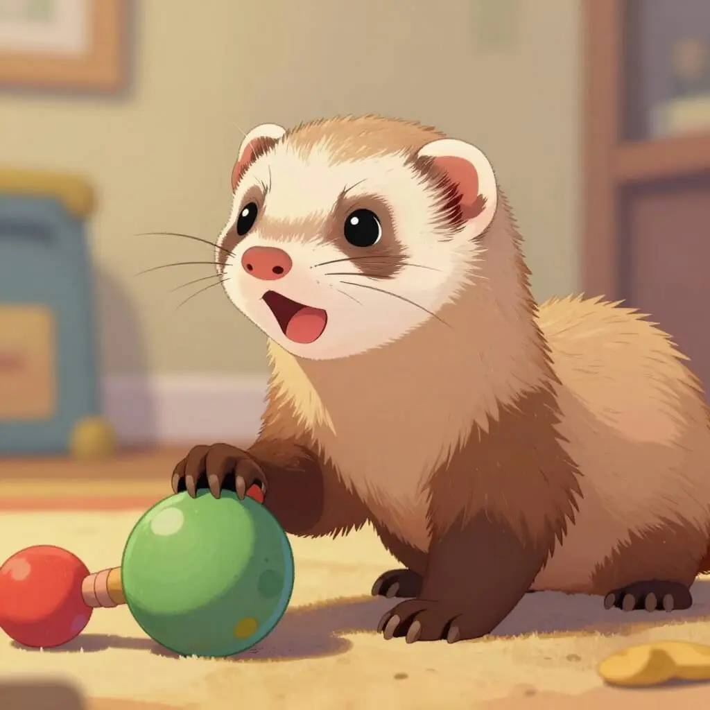 Dessin d'un furet couinant pendant une interaction ou un jeu