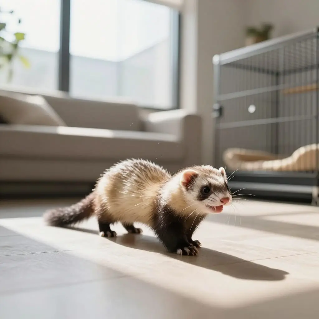 Image de l’article : Le furet en liberté à la maison : conditions et limites réelles