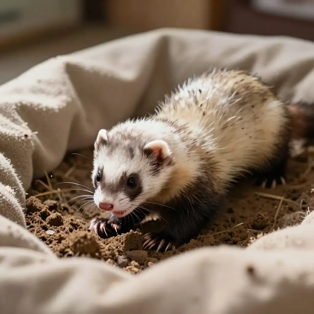 Furet grattant et creusant