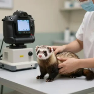 Examen vétérinaire d'un furet atteint d'un insulinome.