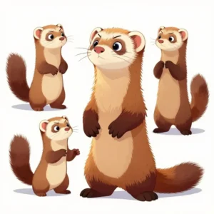 Dessin de furet exprimant différents comportements pour illustrer son langage