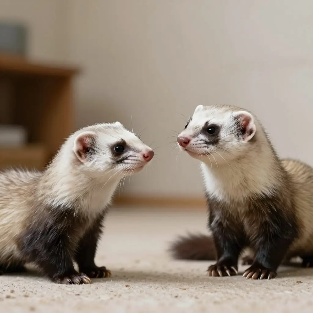 Deux furets en phase de première rencontre contrôlée