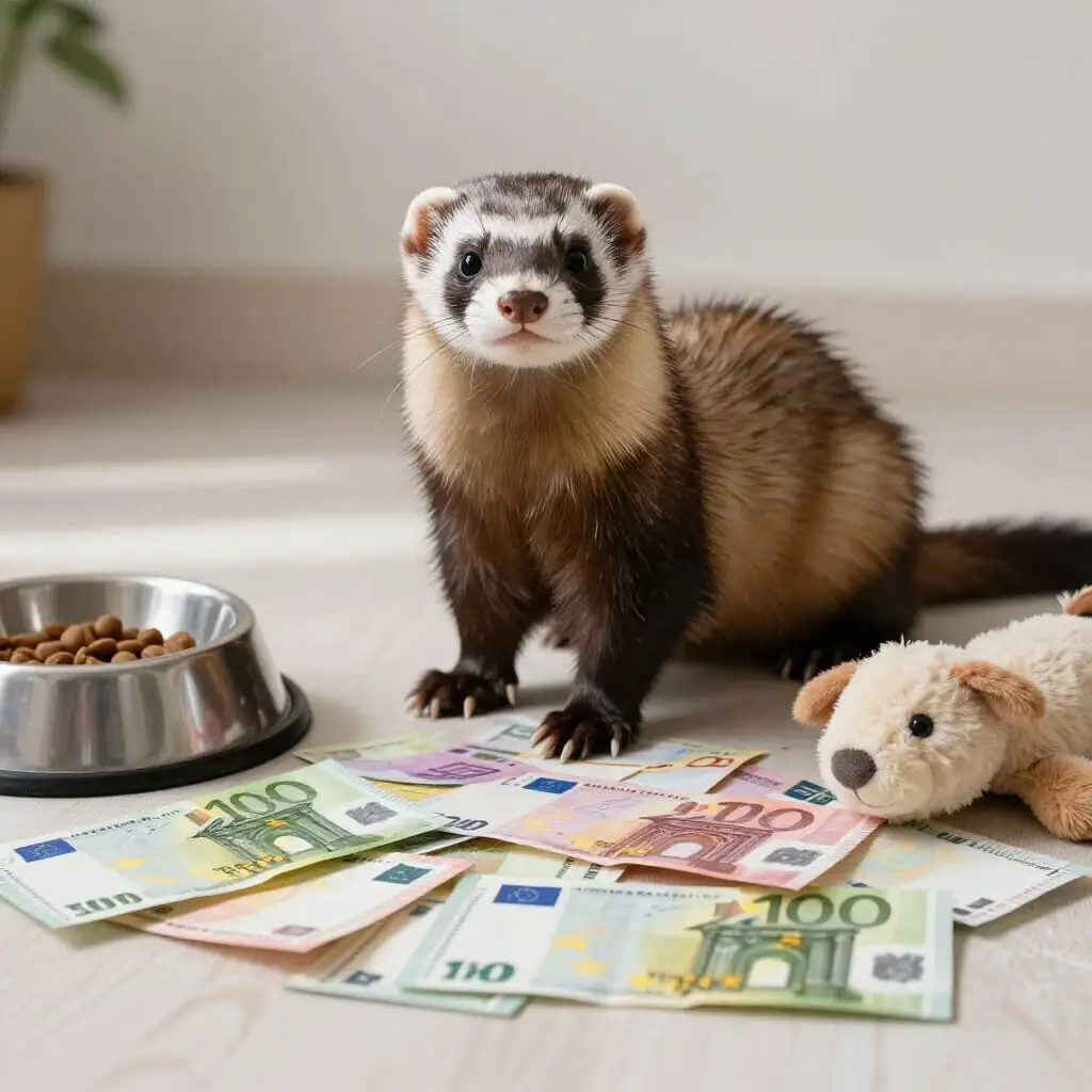 Furet avec des accessoires évoquant son prix d'achat