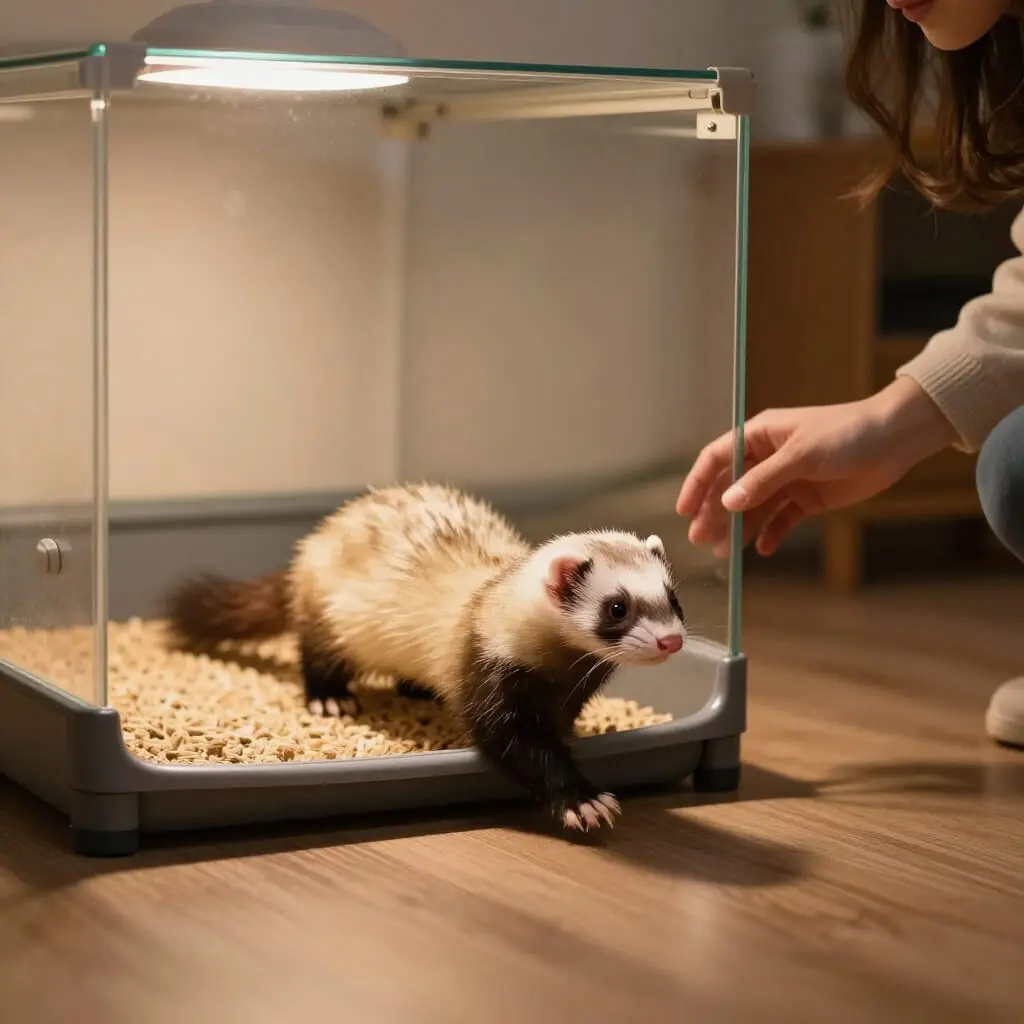 Apprentissage de la propreté chez un furet.