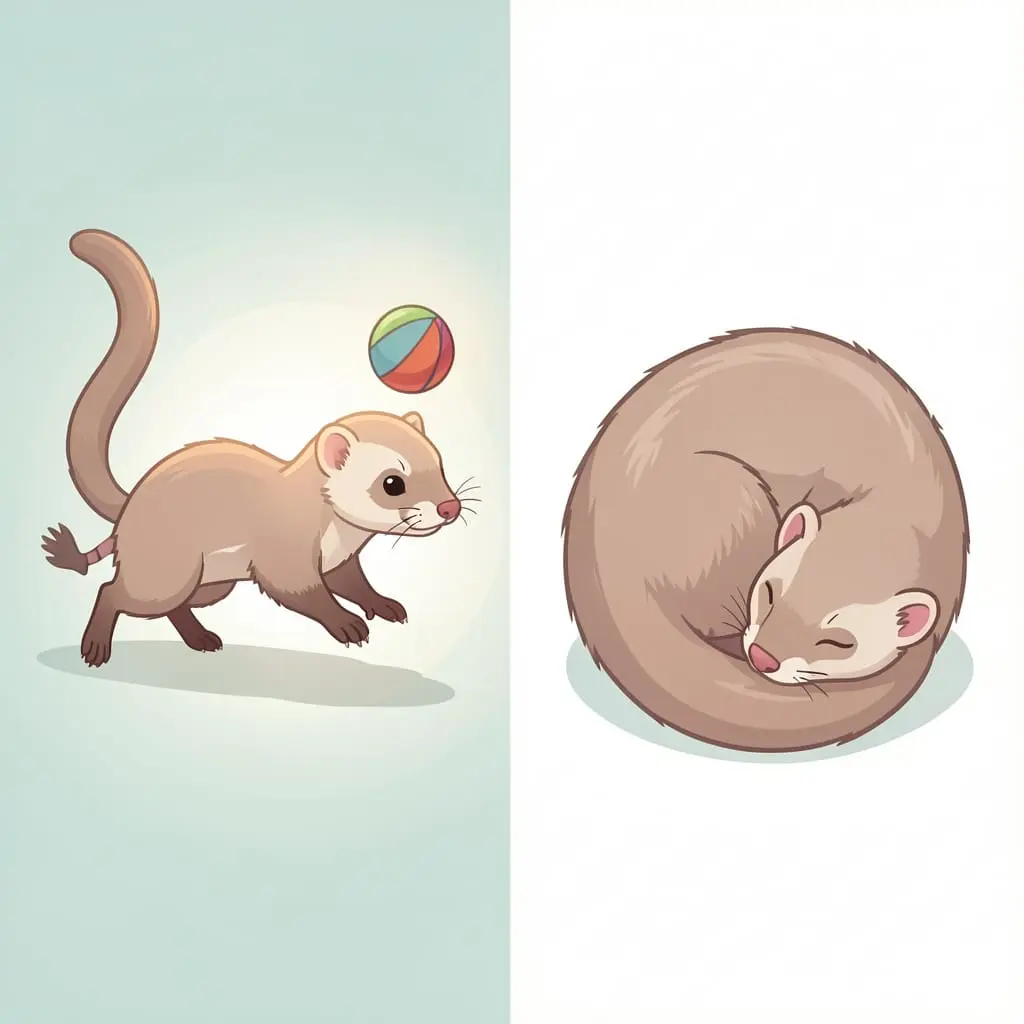 Illustration du cycle entre activité et sommeil du furet