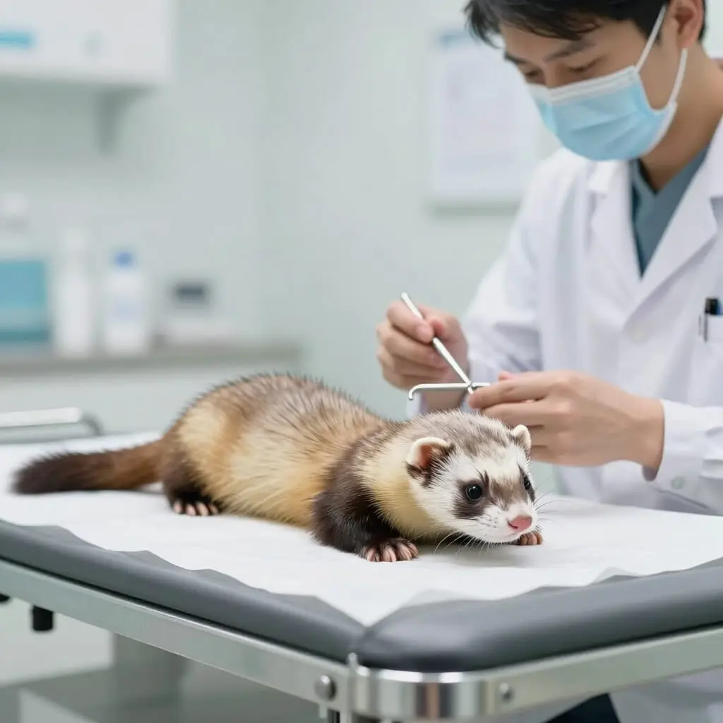 Furet avant une intervention de stérilisation.