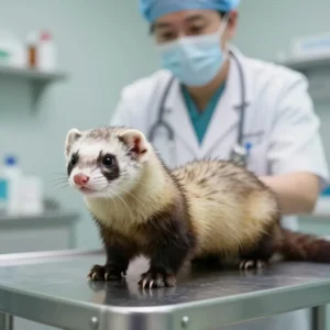 Furet recevant des soins vétérinaires en urgence.